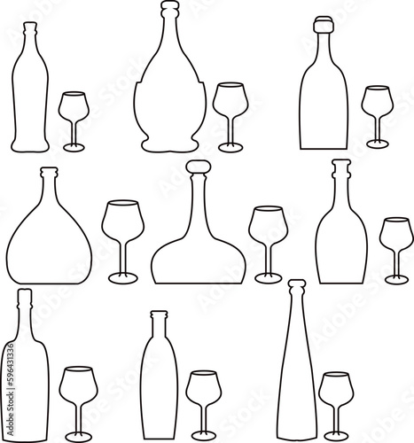 diset of wine bottles and glasses  all kind of wine container svg vector file