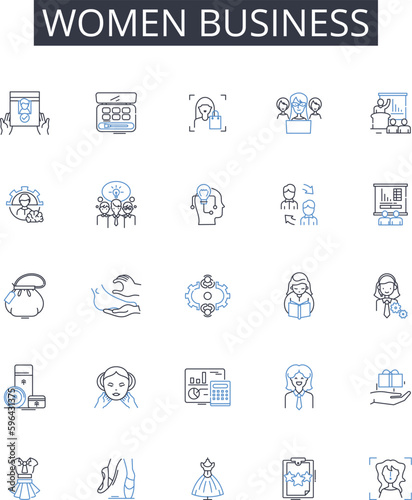 Women business line icons collection. Boost, Volume, Amplify, Expand, Increase, Intensify, Magnify vector and linear illustration. Strengthen,Raise,Augment outline signs set Generative AI