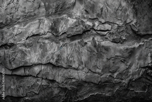 Black white grunge background for design, Old rough concrete wall with cracks, Close-up, Dark gray distressed texture, Crushed, broken, damaged surface, created with Generative AI