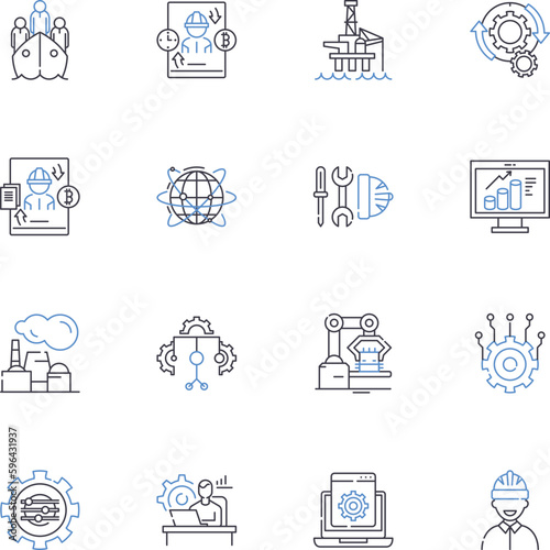 Mechanical Engineering line icons collection. Kinematics, Robotics, Dynamics, Thermodynamics, Automation, Solids, Fluids vector and linear illustration. CAD,Manufacturing,Control outline Generative AI