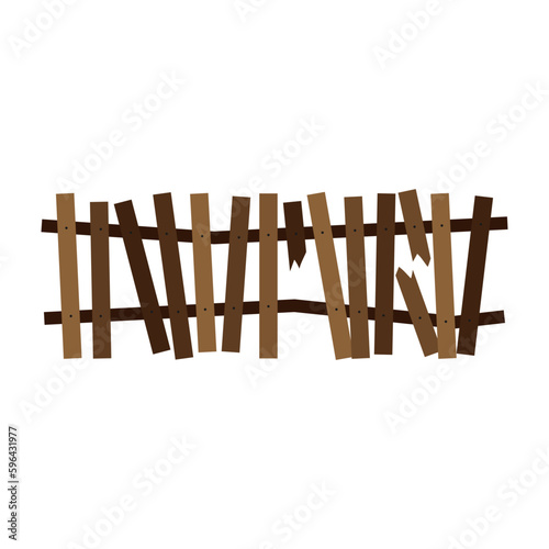 Old broken wooden fence icon. Color silhouette. Horizontal front view. Vector simple flat graphic illustration. Isolated object on a white background. Isolate.