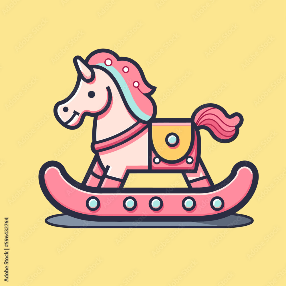Wooden horse toy cartoon illustration children's day toy game vector