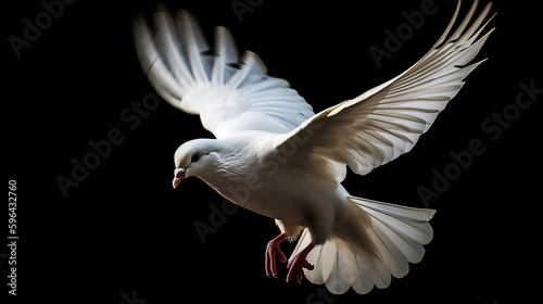 capture an ultra-realistic, high-resolution photograph of a white dove in flight. The dove is a symbol of peace, and the photograph aims to convey a message of freedom and hope on the International Da