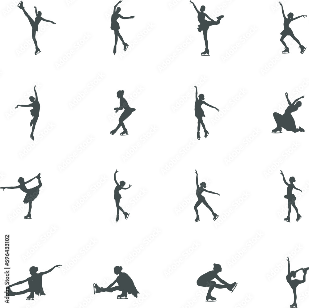 Figure skating silhouette, Ice skating silhouette, Female figure skating silhouette, Figure skating SVG, Figure skating vector.