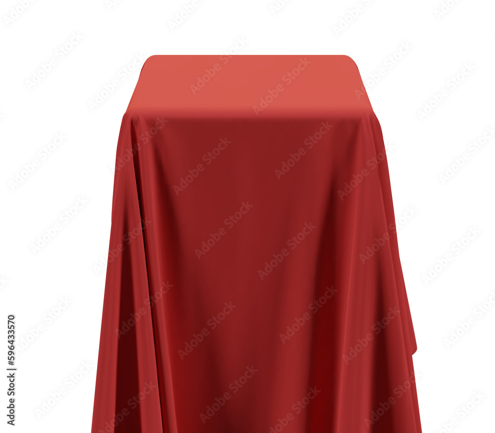 Red fabric covering a cube or rectangular shape. Can be used as a stand ...
