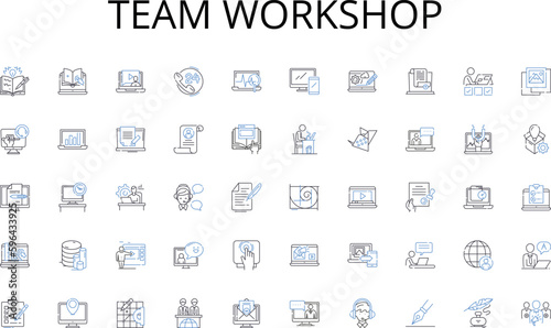Team workshop line icons collection. Management, Leadership, Organisation, Supervision, Accountability, Efficiency, Communication vector and linear illustration. Generative AI