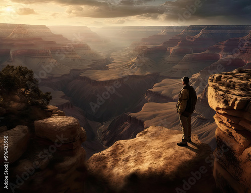 Grand Canyon, Traveling, Person Looking in Wonder, Wanderlust, Background, Nature, Landscape. Generative AI