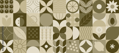 Geometric eco green pattern. Abstract food fruit plant simple shape, minimal natural agriculture banner. Vector design