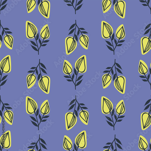 Seamless pattern with hand drawn spring flowers and plants in sketch style. Monochrome vector endless nature background.