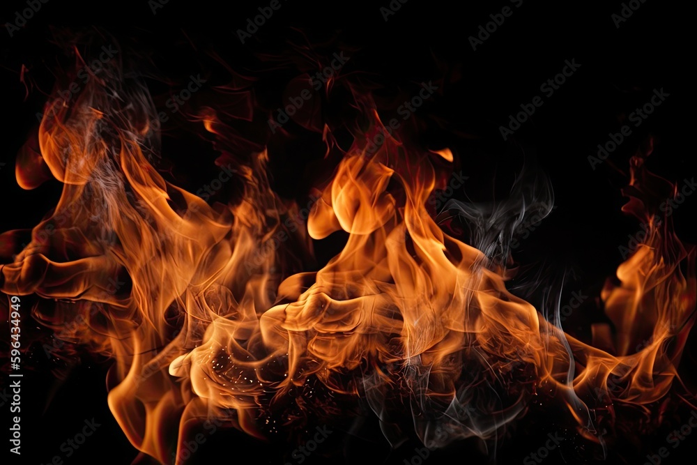 Campfire flame isolated on black background. Generative ai. Campfire flame isolated on black background. Generative ai.