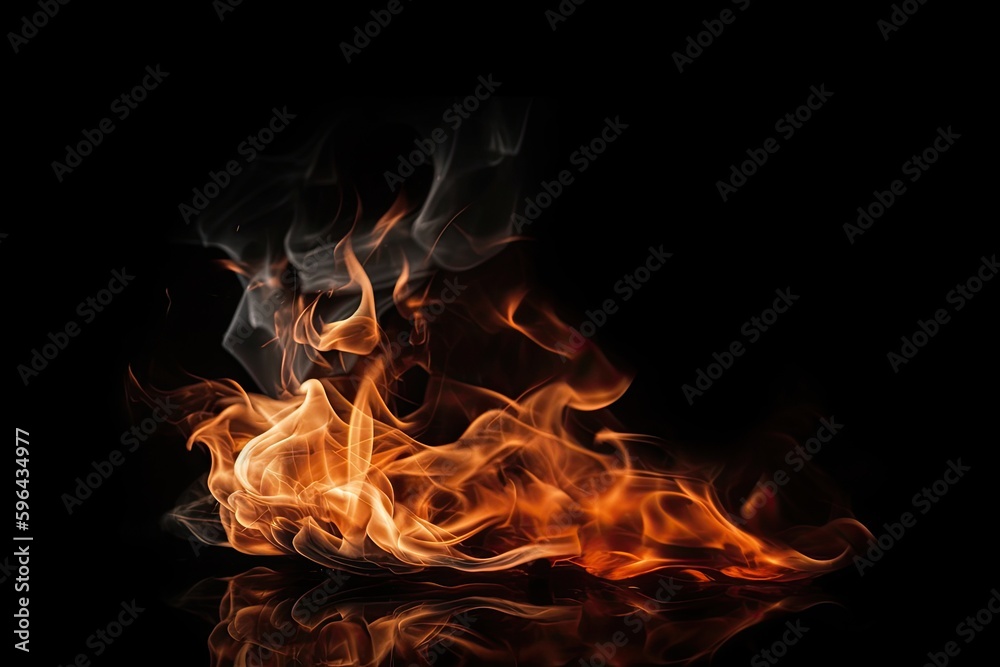 Hot orange flames on a black background. Generative ai. Hot orange flames on a black background. Generative ai.