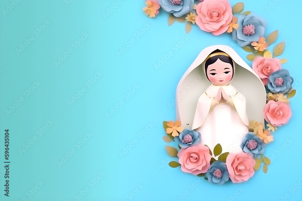 Background of Mary, mother of God. Wallpaper illustration. Front View with copy space for text information or content. Concept of faith, catholicism. Generative AI. Background of Mary, mother of God. Wallpaper illustration. Front View with copy space for text information or content. Concept of faith, catholicism. Generative AI.