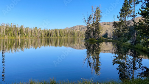 Sylvan Lake on a summer morning in Yellowstone National Park