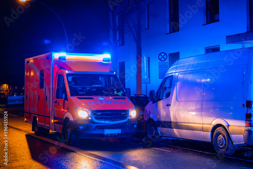 Ambulance at night  blue light  fire department  berlin  germany