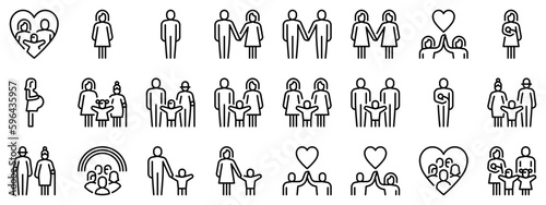 Line icons about people, types of family structures on transparent background with editable stroke.