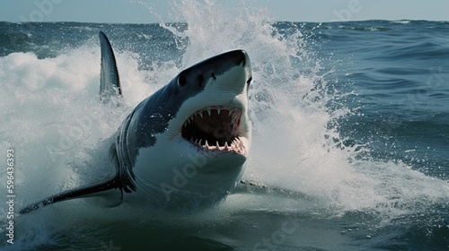 A Killer in Blue  White Shark Attacks in the Ocean  Generative AI