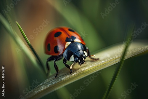 The Summer Beauty of Coccinellidae: A Closeup Look of a Spotted Ladybird in an Isolated Garden: Generative AI