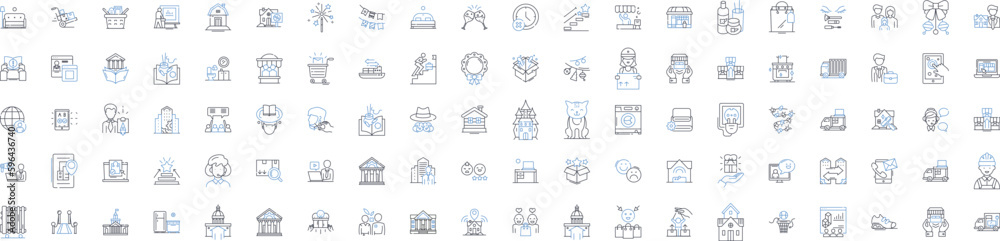 Learning institutions line icons collection. Schools, Universities, Academies, Institutes, Colleges, Polytechnics, Vocational vector and linear illustration. Generative AI