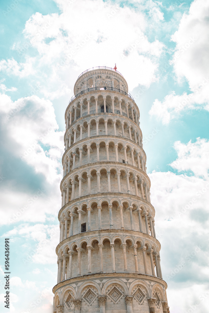 Pisa tower on the blue sky with clouds without people. High quality photo