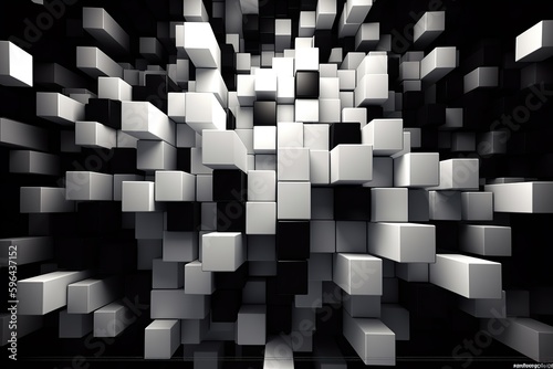Black 3D geometric square background created by Generative AI