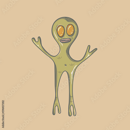 Funny alien. Mneterrestrial creature isolated on white background. Vector illustration