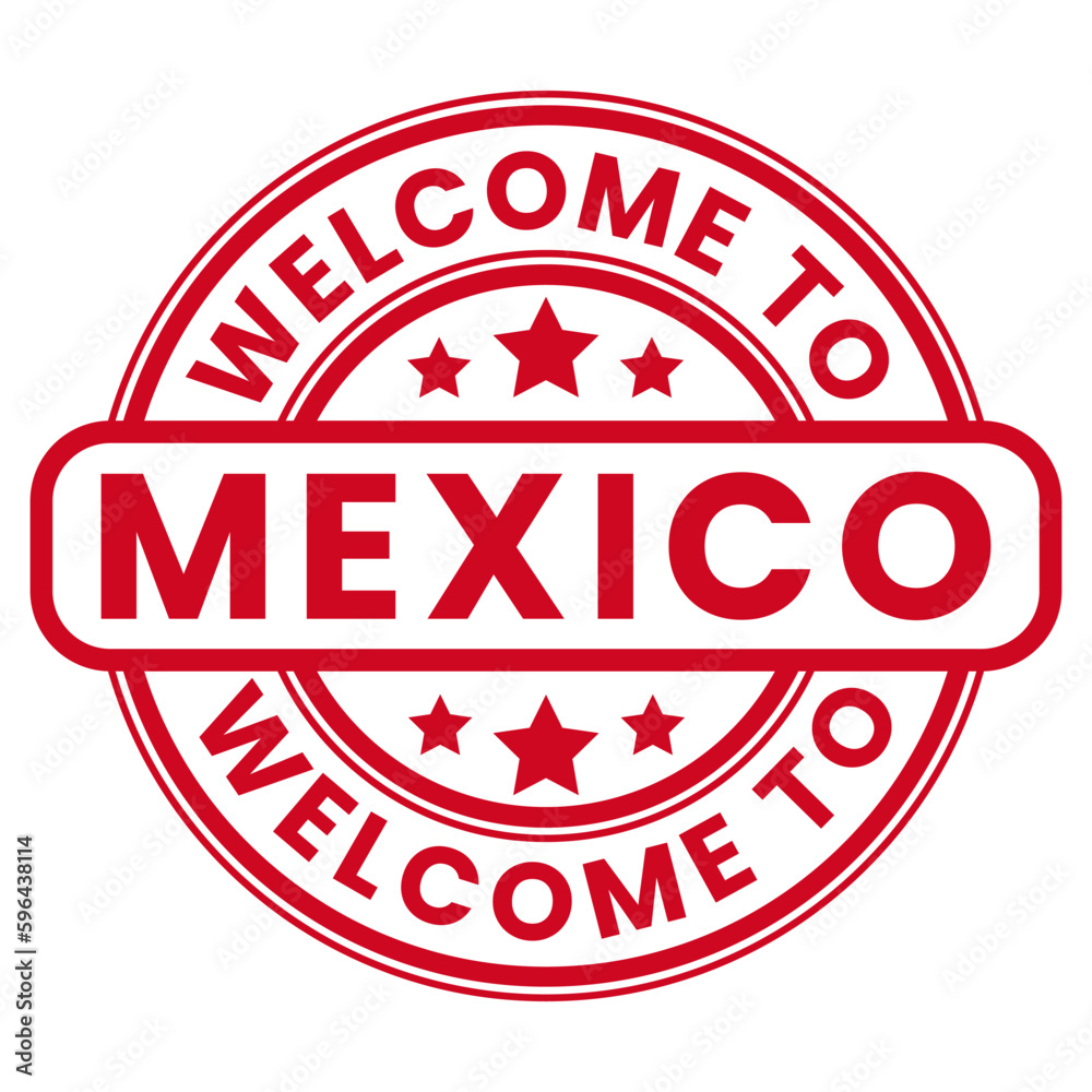 Red Welcome To Mexico Sign, Stamp, Sticker with Stars vector illustration