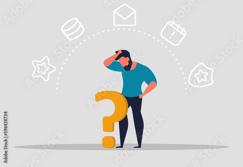 The process of human thinking. A man thinks and solves problems. Strategic thinking of people and prototyping idea for business. Vector illustration concept
