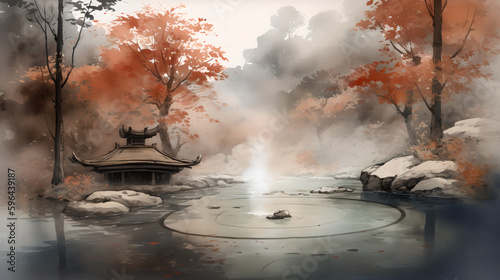 tranquil hot spring. Generative AI