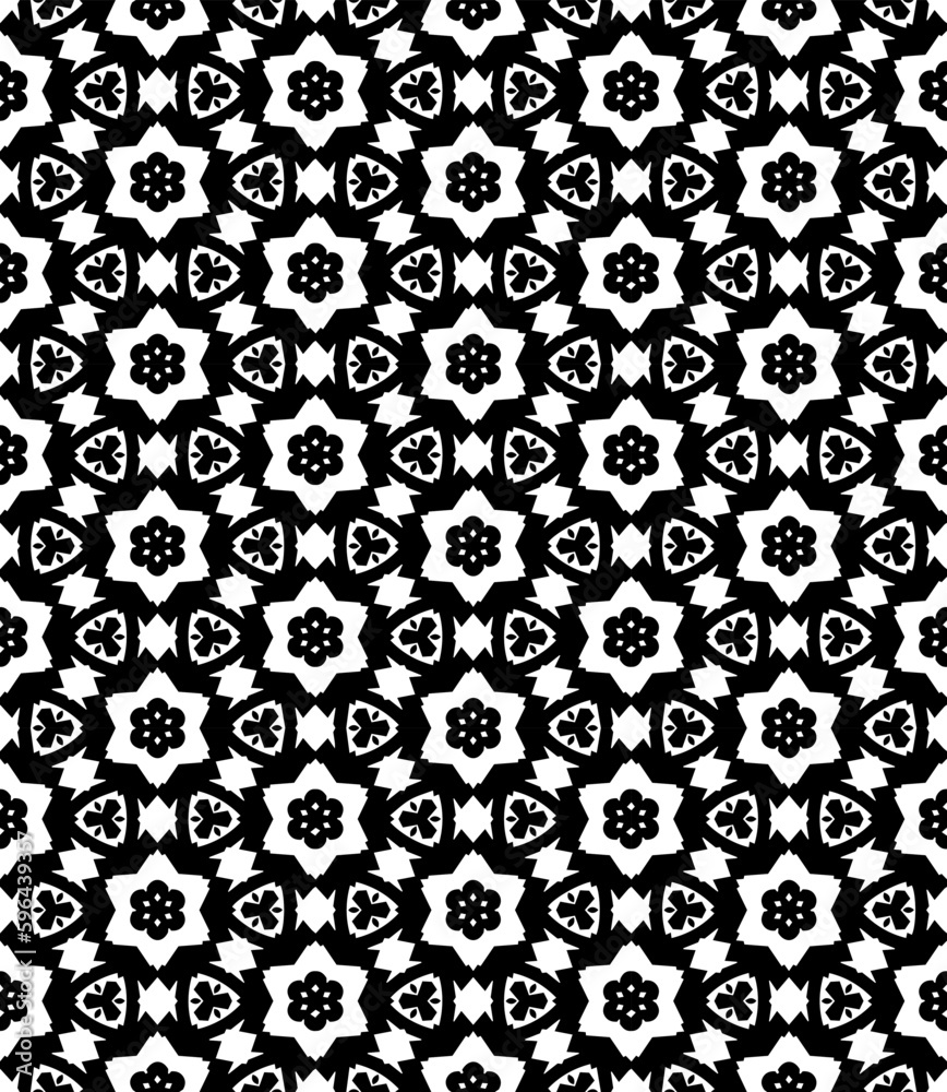 Black and white seamless abstract pattern. Background and backdrop. Grayscale ornamental design. Mosaic ornaments. Vector graphic illustration. EPS10. Black and white seamless abstract pattern. Background and backdrop. Grayscale ornamental design. Mosaic ornaments. Vector graphic illustration. EPS10.
