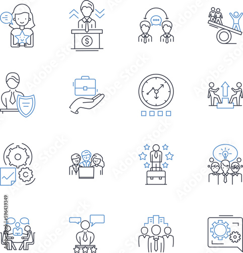 Client services line icons collection. Support, Assistance, Helpdesk, Collaboration, Satisfaction, Coordination, Empathy vector and linear illustration. Generative AI