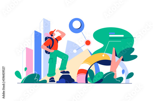 Infographics and traveler in nature