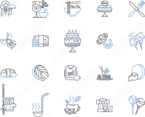 Deli line icons collection. Sandwiches, Bagels, Pastrami, Reuben, Panini, Salami, Prosciutto vector and linear illustration. Cheeses,Brisket,Corned outline signs set Generative AI