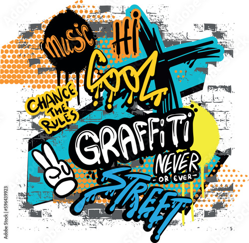 Urban typography street art graffiti slogan print with spray effect for graphic tee , web, card - Vector
