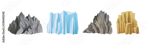Mountain Peaks with Cliff and Rock Vector Set