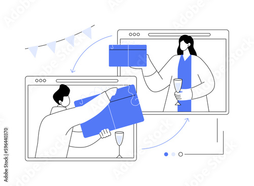 Sharing gifts online abstract concept vector illustration.