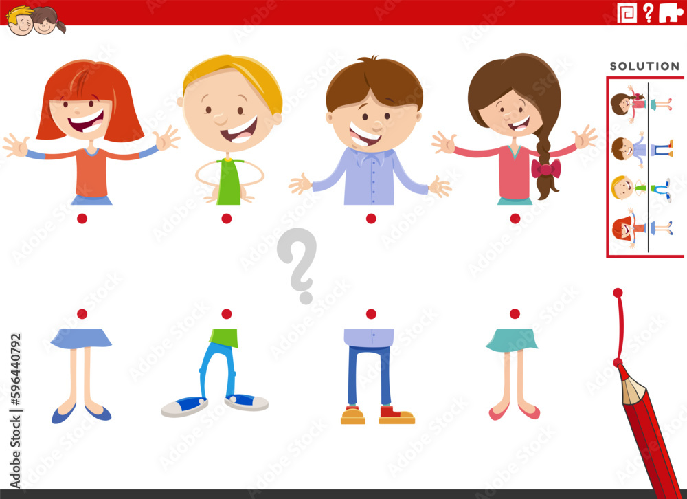 match halves of pictures game with happy children match halves of pictures game with happy children