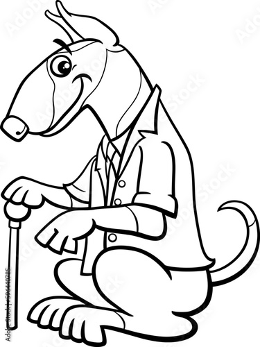 cartoon bull terrier in a suit with a cane coloring page