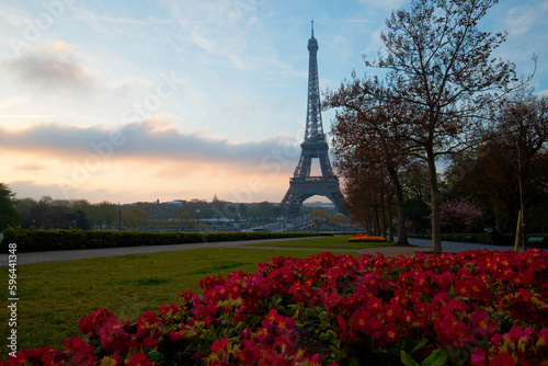 spring in europe, Eiffel tower unusual view, Paris, France
