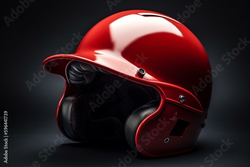 Bright red helmet for baseball, stands out against white background. Generative AI