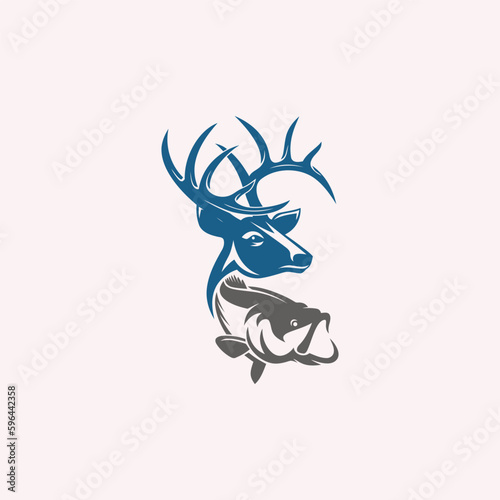 hunting Deer and fish minimalist logo design