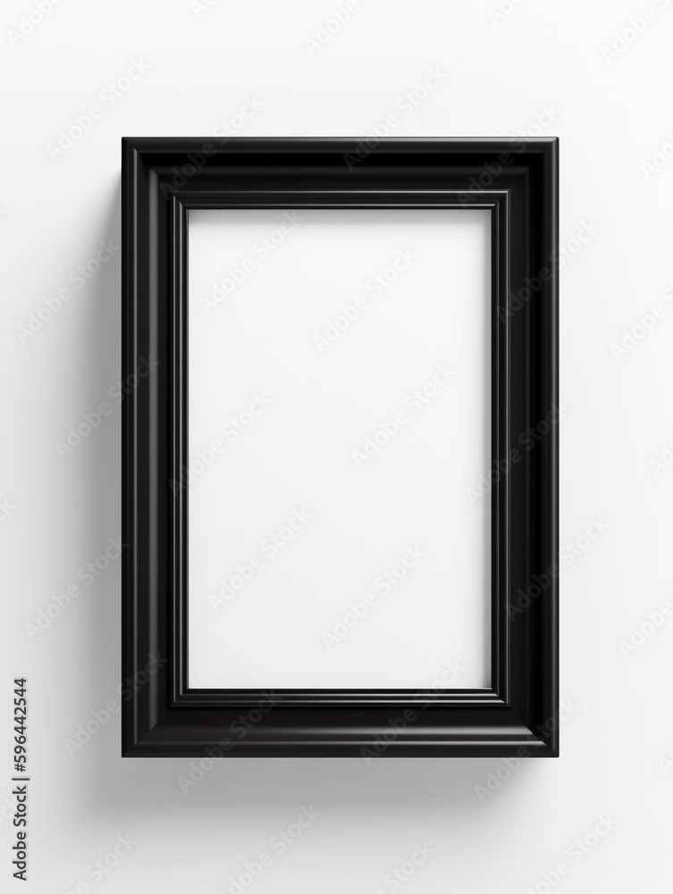 Black frame on white wall mockup, minimalism, AI generative Black frame on white wall mockup, minimalism, AI generative