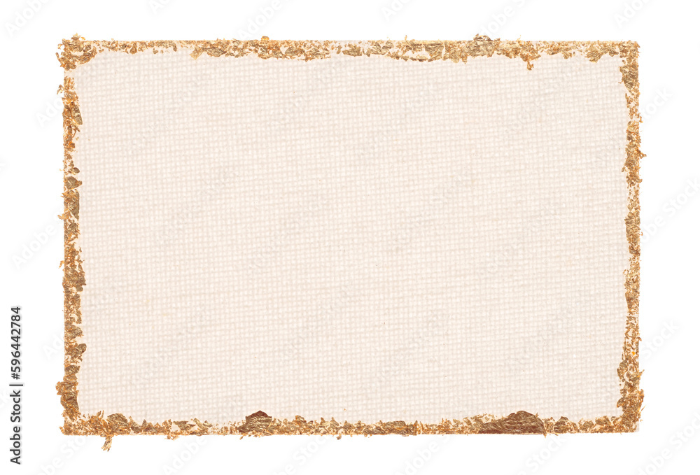Beige gray and Gold (bronze) glitter empty canvas paper frame blank on transparent png background. Abstract copy space texture.