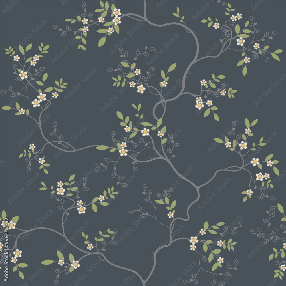 Fototapeta seamless pattern of flowers, branches and leaves