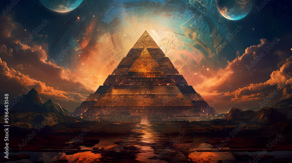 An image of a pyramid in the sky. AI generative.