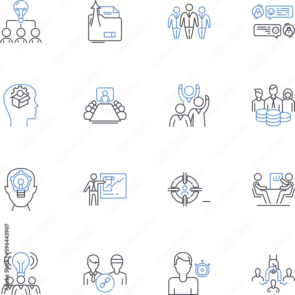 Fototapeta premium Execution ideation line icons collection. Creativity, Innovation, Brainstorming, Planning, Strategy, Action, Risk-taking vector and linear illustration. Collaboration,Ambition,Vision Generative AI