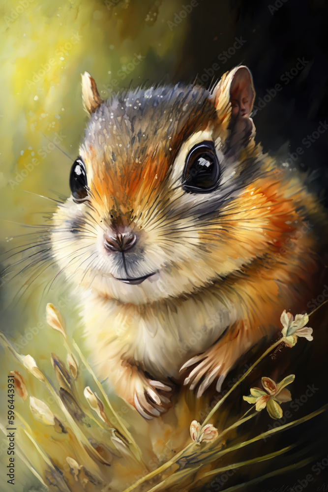 Illustration of a closeup of a cute chipmunk. Generative AI Illustration of a closeup of a cute chipmunk. Generative AI