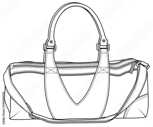 gym duffle bag flat sketch vector illustration technical cad drawing template
