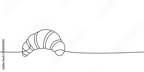 Croissant, sweet dessert one line continuous drawing. Bakery pastry products continuous one line illustration. Vector minimalist linear illustration.