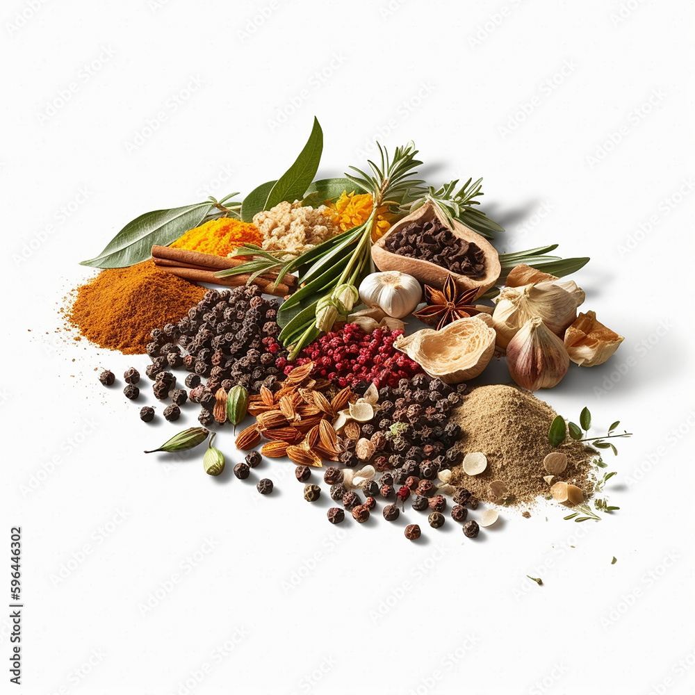Fototapeta premium Spices and herbs with transparent shadow