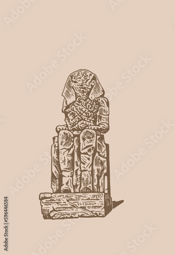  Colossi of Memnon vintage graphical illustration, landmark of ancient Egypt.
Statue of  Pharaoh Amenhotep III.Vector